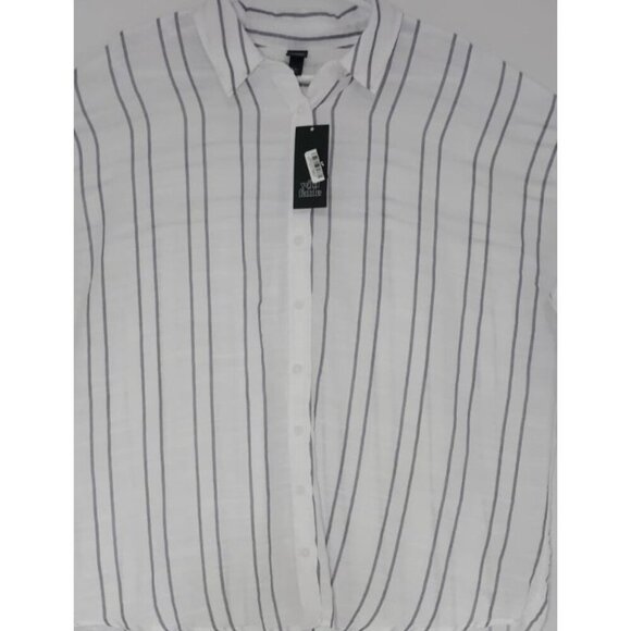 The White Collection Women's Striped Button-Down Shirt Long Sleeves Curved Hem S - Picture 6 of 8